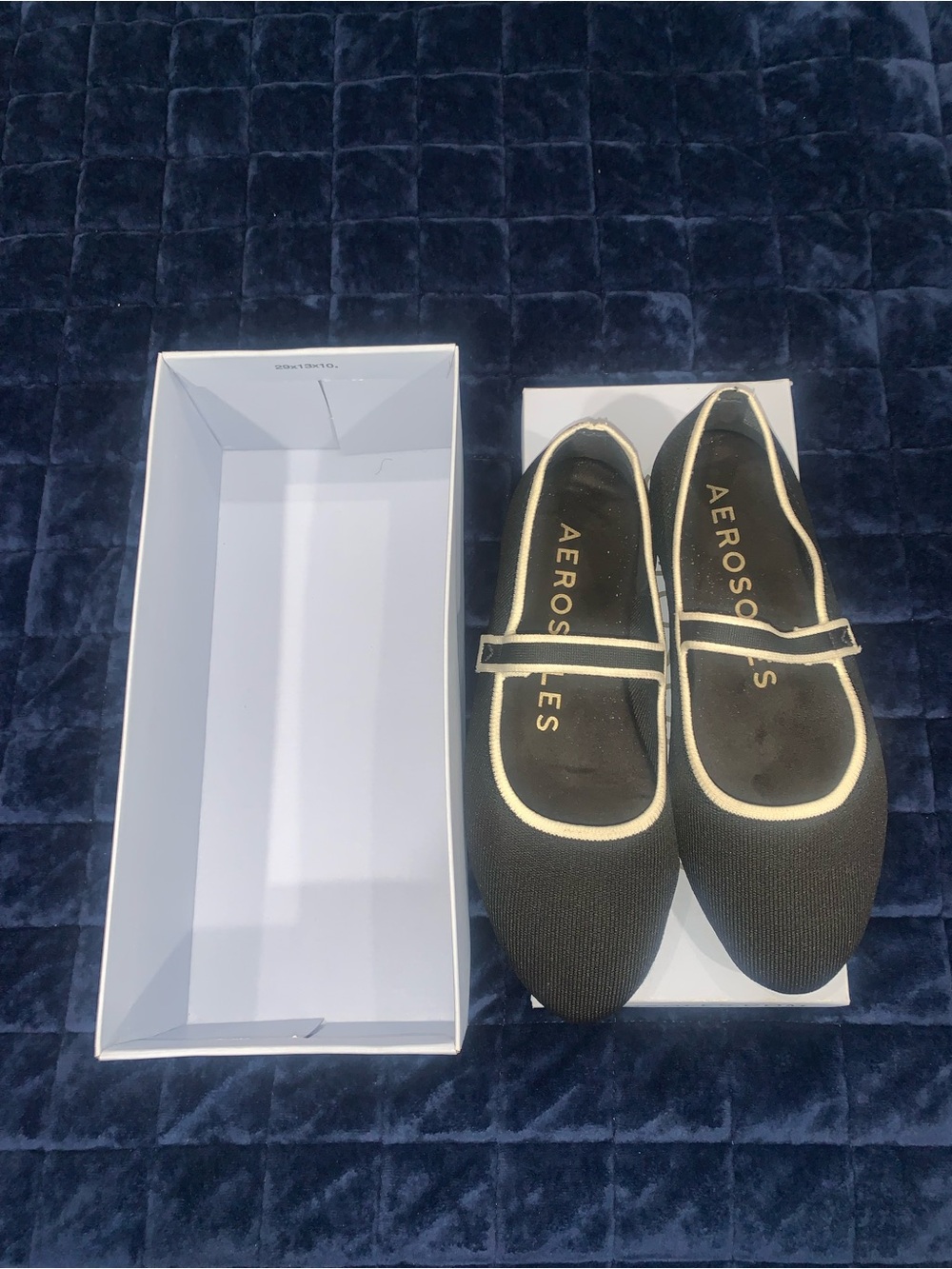 Aerosoles Black Flats Gold Trim Mary Jane Slip On Shoes